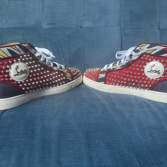Christian Louboutin Red and Denim Spikes - Picture 4 of 10